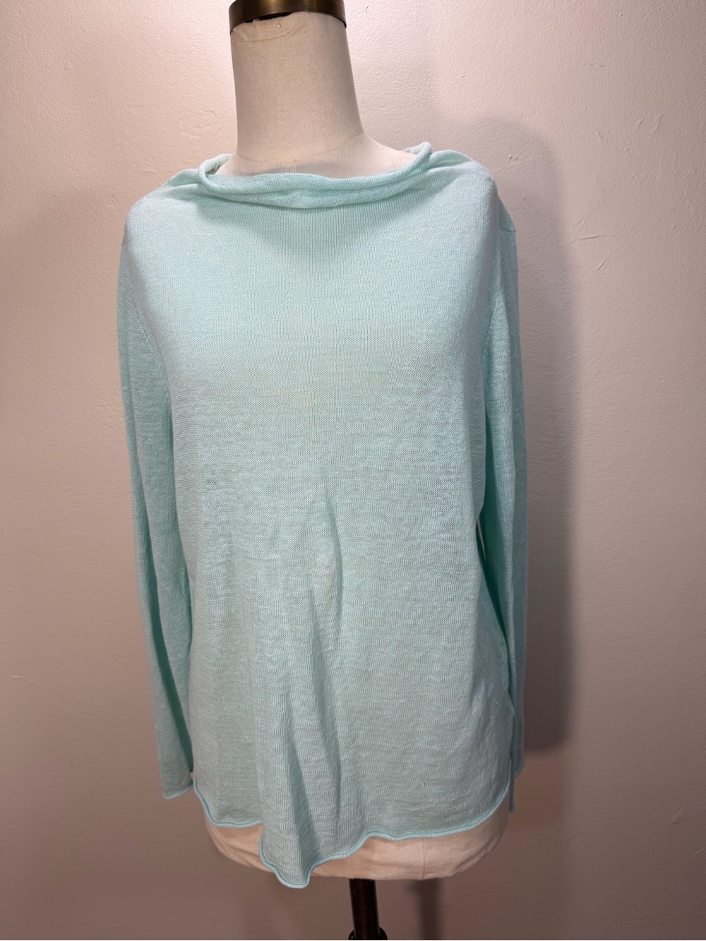 Eileen Fisher Organic Linen Mint Green Lightweight Knit Top